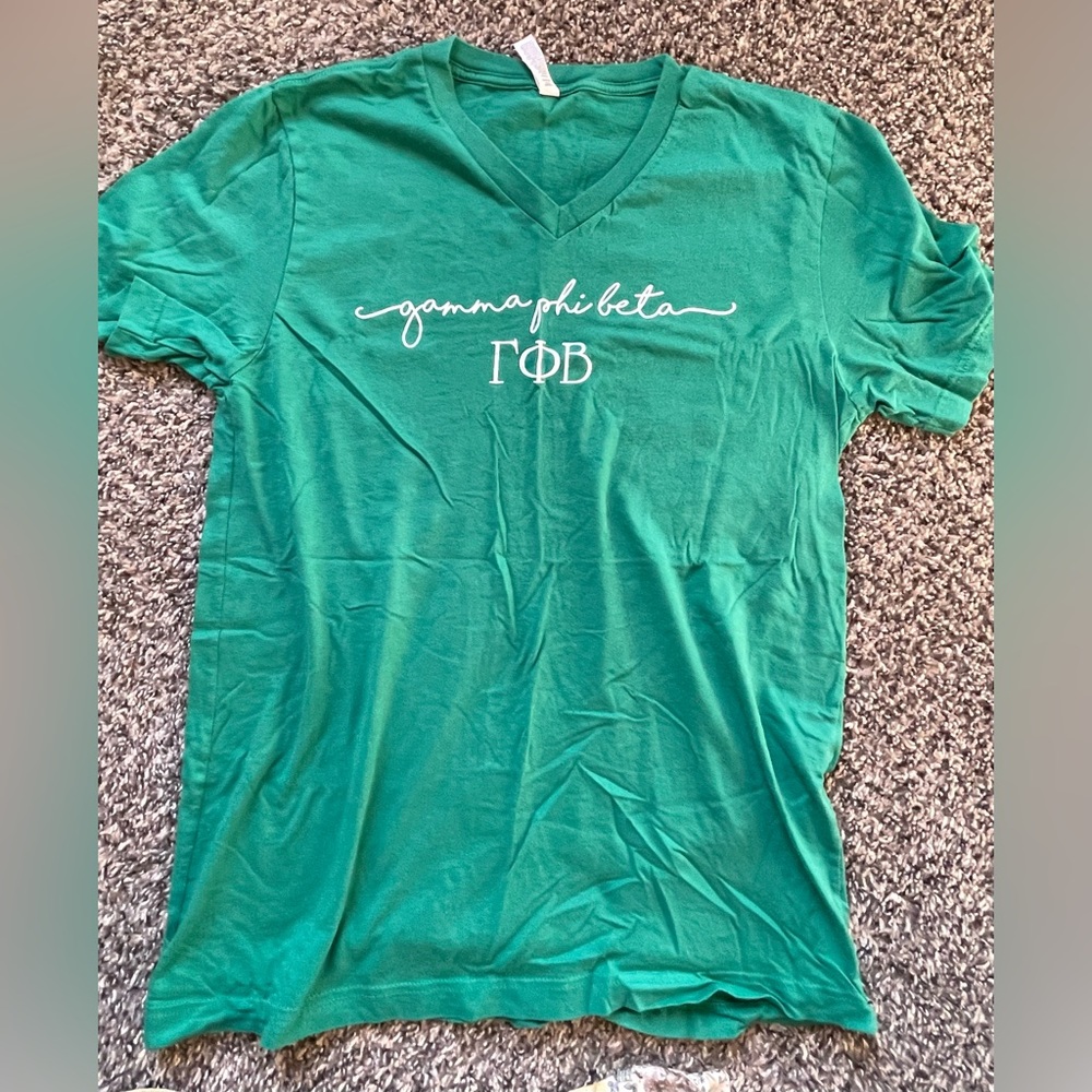 Gamma Phi Beta Bella canvas green v-neck tshirt